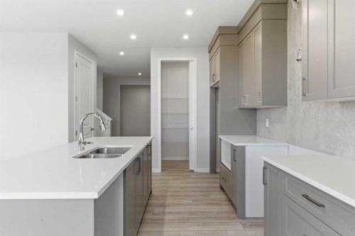 623 Buffaloberry Manor Se, Calgary, AB - Indoor Photo Showing Kitchen With Double Sink