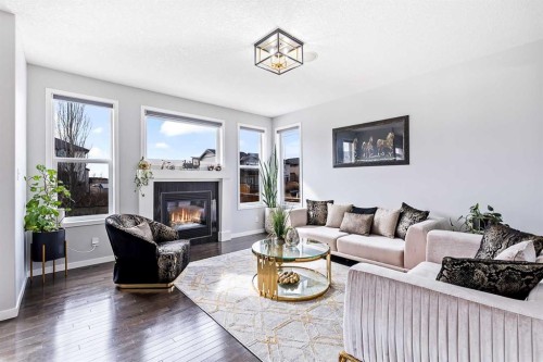 66 Skyview Point Rise Ne, Calgary, AB - Indoor Photo Showing Living Room With Fireplace