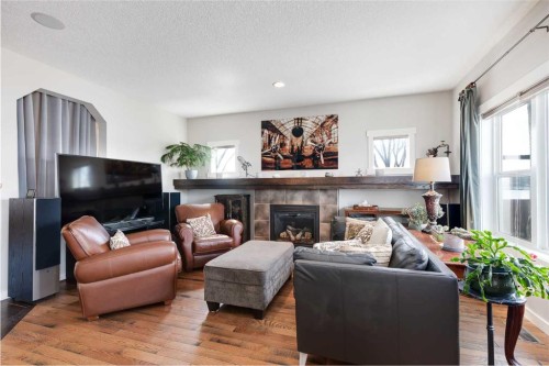 2 Elgin Meadows Green Se, Calgary, AB - Indoor Photo Showing Living Room With Fireplace