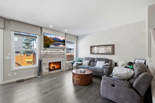 21 Savanna Green Ne, Calgary, AB - Indoor Photo Showing Living Room With Fireplace