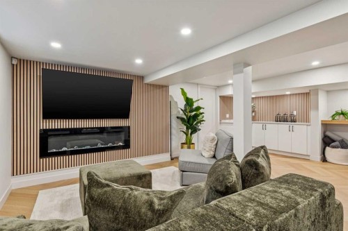 3905 Edison Crescent Sw, Calgary, AB - Indoor With Fireplace