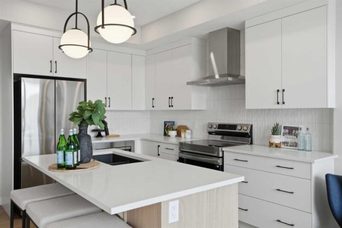 85 Wild Rose Way Se, Calgary, AB - Indoor Photo Showing Kitchen With Stainless Steel Kitchen With Upgraded Kitchen