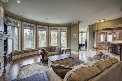 2626 Evercreek Bluffs Way Sw, Calgary, AB - Indoor Photo Showing Living Room With Fireplace