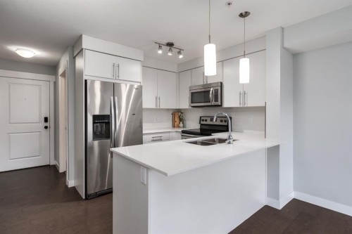 7309-302 Skyview Ranch Drive Ne, Calgary, AB - Indoor Photo Showing Kitchen With Stainless Steel Kitchen With Double Sink With Upgraded Kitchen