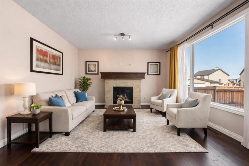 529 Saddlelake Drive Ne, Calgary, AB - Indoor Photo Showing Living Room With Fireplace