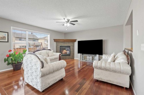 8 Chapalina Rise Se, Calgary, AB - Indoor Photo Showing Living Room With Fireplace