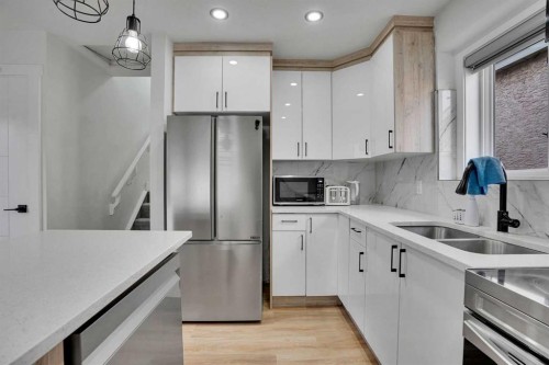 51 Taraglen Road Ne, Calgary, AB - Indoor Photo Showing Kitchen With Double Sink