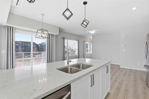 204-4150 Seton Drive Se, Calgary, AB - Indoor Photo Showing Kitchen With Double Sink