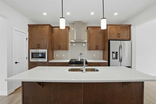 80 Buffaloberry Manor Se, Calgary, AB - Indoor Photo Showing Kitchen With Double Sink