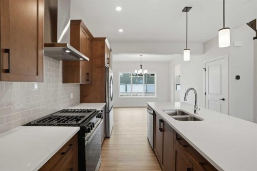 80 Buffaloberry Manor Se, Calgary, AB - Indoor Photo Showing Kitchen With Double Sink With Upgraded Kitchen