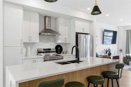 35-903 Mahogany Boulevard Se, Calgary, AB - Indoor Photo Showing Kitchen With Stainless Steel Kitchen With Double Sink With Upgraded Kitchen