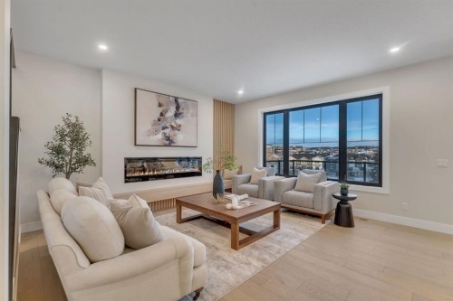 12 Spring Creek Point Sw, Calgary, AB - Indoor Photo Showing Living Room With Fireplace