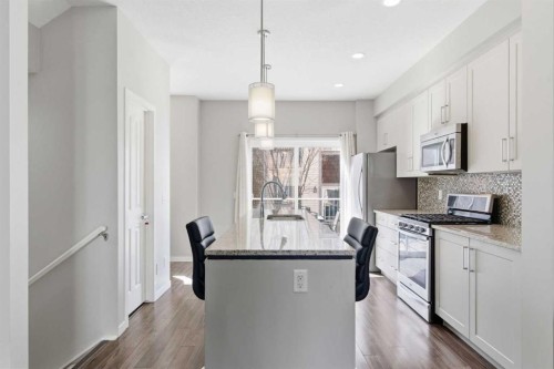 150 Copperpond Villas Se, Calgary, AB - Indoor Photo Showing Kitchen With Stainless Steel Kitchen With Upgraded Kitchen
