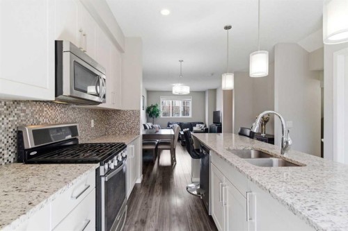150 Copperpond Villas Se, Calgary, AB - Indoor Photo Showing Kitchen With Double Sink With Upgraded Kitchen