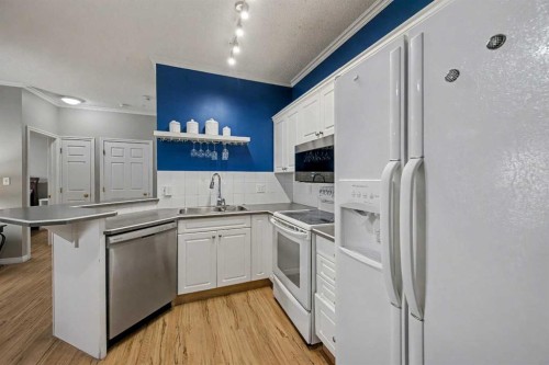 408-777 3 Avenue Sw, Calgary, AB - Indoor Photo Showing Kitchen With Double Sink