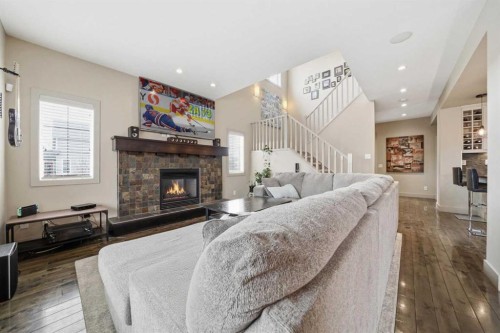 85 Mahogany Square Se, Calgary, AB - Indoor Photo Showing Living Room With Fireplace