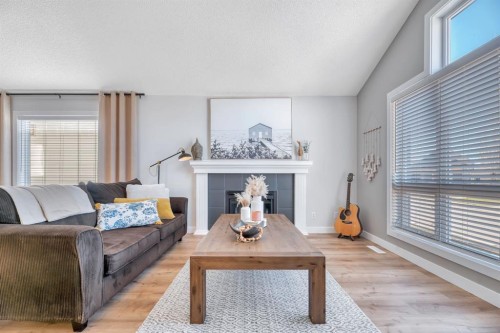 75 Copperfield Rise Se, Calgary, AB - Indoor Photo Showing Living Room With Fireplace
