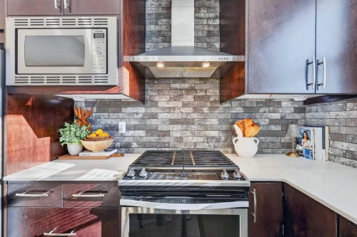 203-445 Redstone Ne, Calgary, AB - Indoor Photo Showing Kitchen With Upgraded Kitchen