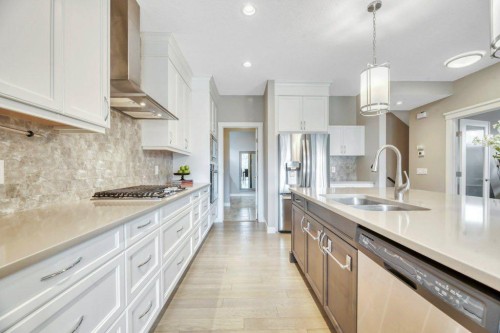 143 Stonemere Green, Chestermere, AB - Indoor Photo Showing Kitchen With Double Sink With Upgraded Kitchen