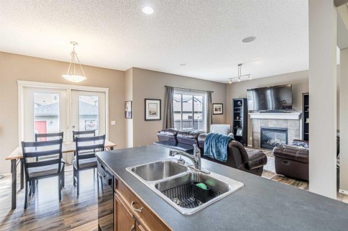 14 Elgin Meadows Way Se, Calgary, AB - Indoor Photo Showing Kitchen With Fireplace With Double Sink