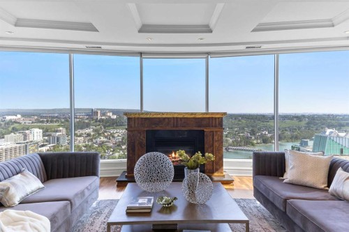 2801-910 5 Avenue Sw, Calgary, AB - Indoor Photo Showing Living Room With Fireplace