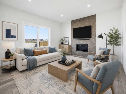 260 Dawson Wharf Crescent, Chestermere, AB - Indoor Photo Showing Living Room With Fireplace