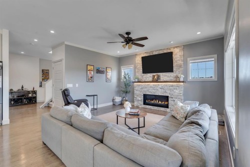 49 Marquis Grove Se, Calgary, AB - Indoor Photo Showing Living Room With Fireplace