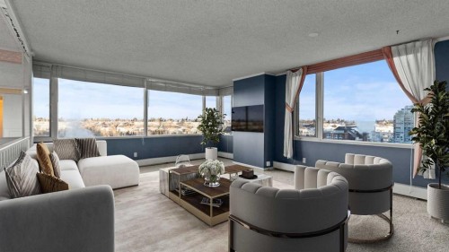 1002A-500 Eau Claire Avenue Sw, Calgary, AB - Indoor Photo Showing Living Room