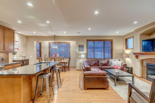 676 Auburn Bay Boulevard Se, Calgary, AB - Indoor Photo Showing Living Room With Fireplace
