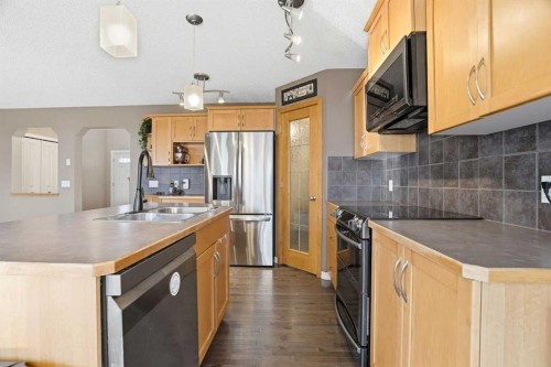 202 New Brighton Manor Se, Calgary, AB - Indoor Photo Showing Kitchen With Double Sink