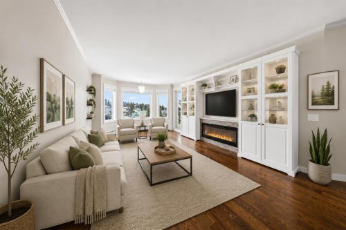 3402-3402 Hawksbrow Point Nw, Calgary, AB - Indoor Photo Showing Living Room With Fireplace