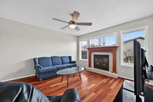78 Cranberry Close Se, Calgary, AB - Indoor Photo Showing Living Room With Fireplace