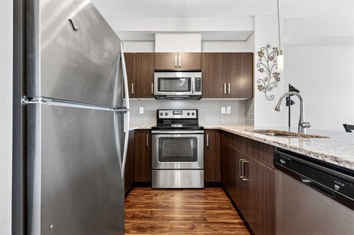 211-200 Cranfield Common Se, Calgary, AB - Indoor Photo Showing Kitchen With Stainless Steel Kitchen With Upgraded Kitchen