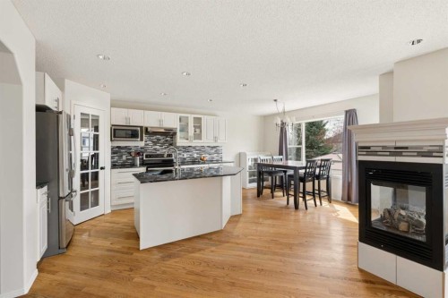 68 Cranfield Place Se, Calgary, AB - Indoor Photo Showing Kitchen With Fireplace With Stainless Steel Kitchen With Upgraded Kitchen
