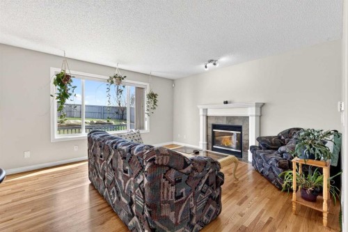 99 Evansmeade Crescent Nw, Calgary, AB - Indoor Photo Showing Living Room With Fireplace