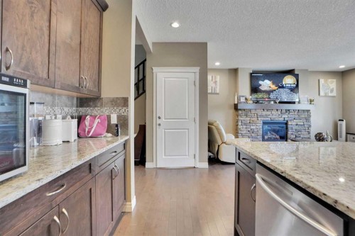 46 Mahogany Passage Se, Calgary, AB - Indoor Photo Showing Kitchen With Fireplace With Upgraded Kitchen