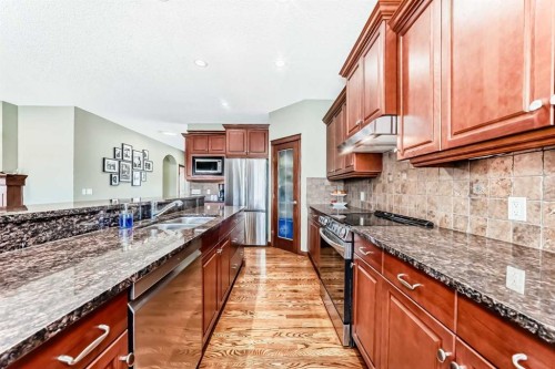 123 Parkmere Court, Chestermere, AB - Indoor Photo Showing Kitchen With Stainless Steel Kitchen With Double Sink With Upgraded Kitchen