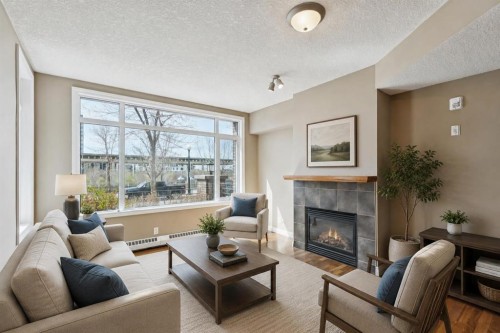 108-990 Centre Avenue Ne, Calgary, AB - Indoor Photo Showing Living Room With Fireplace