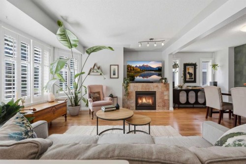 450 Regal Park Ne, Calgary, AB - Indoor Photo Showing Living Room With Fireplace