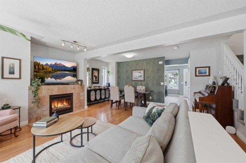 450 Regal Park Ne, Calgary, AB - Indoor Photo Showing Living Room With Fireplace