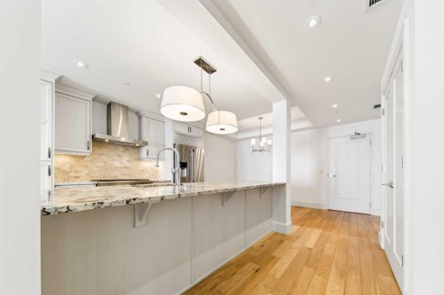 305-221 Quarry Way Se, Calgary, AB - Indoor Photo Showing Kitchen With Upgraded Kitchen