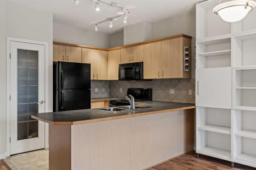 206-3651 Marda Link Sw, Calgary, AB - Indoor Photo Showing Kitchen With Double Sink