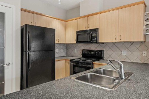 206-3651 Marda Link Sw, Calgary, AB - Indoor Photo Showing Kitchen With Double Sink