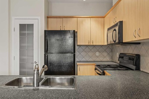 206-3651 Marda Link Sw, Calgary, AB - Indoor Photo Showing Kitchen With Double Sink