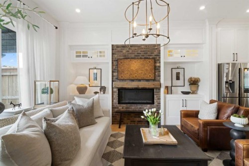 2012 49 Avenue Sw, Calgary, AB - Indoor Photo Showing Living Room With Fireplace
