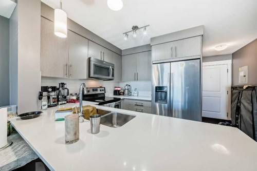 6409-302 Skyview Ranch Drive Ne, Calgary, AB - Indoor Photo Showing Kitchen With Stainless Steel Kitchen With Double Sink With Upgraded Kitchen