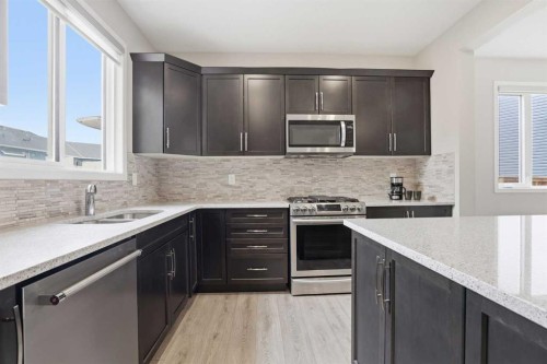 312 Carrington Way Nw, Calgary, AB - Indoor Photo Showing Kitchen With Stainless Steel Kitchen With Double Sink With Upgraded Kitchen