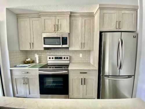 217-4350 Seton Drive Se, Calgary, AB - Indoor Photo Showing Kitchen With Stainless Steel Kitchen With Upgraded Kitchen