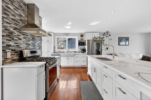 117 Bonitz Court, Carseland, AB - Indoor Photo Showing Kitchen With Stainless Steel Kitchen With Double Sink With Upgraded Kitchen