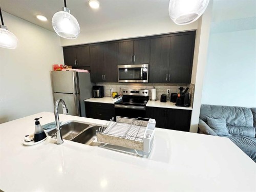 205-700 Shawnee Square Sw, Calgary, AB - Indoor Photo Showing Kitchen With Stainless Steel Kitchen With Double Sink
